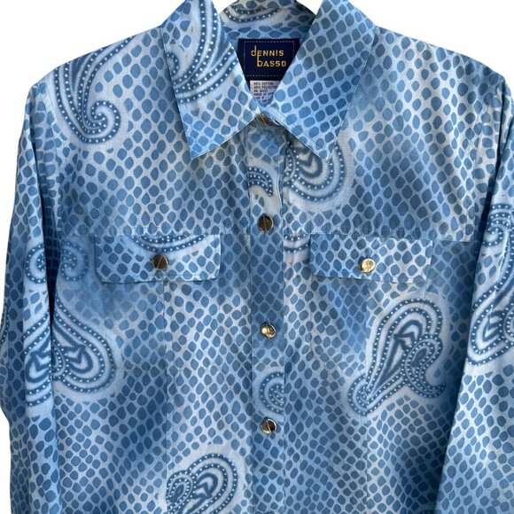 Dennis Basso Blue Paisley Snake Dot Print Long Sleeve Button-Up Shirt New S - Picture 9 of 10
